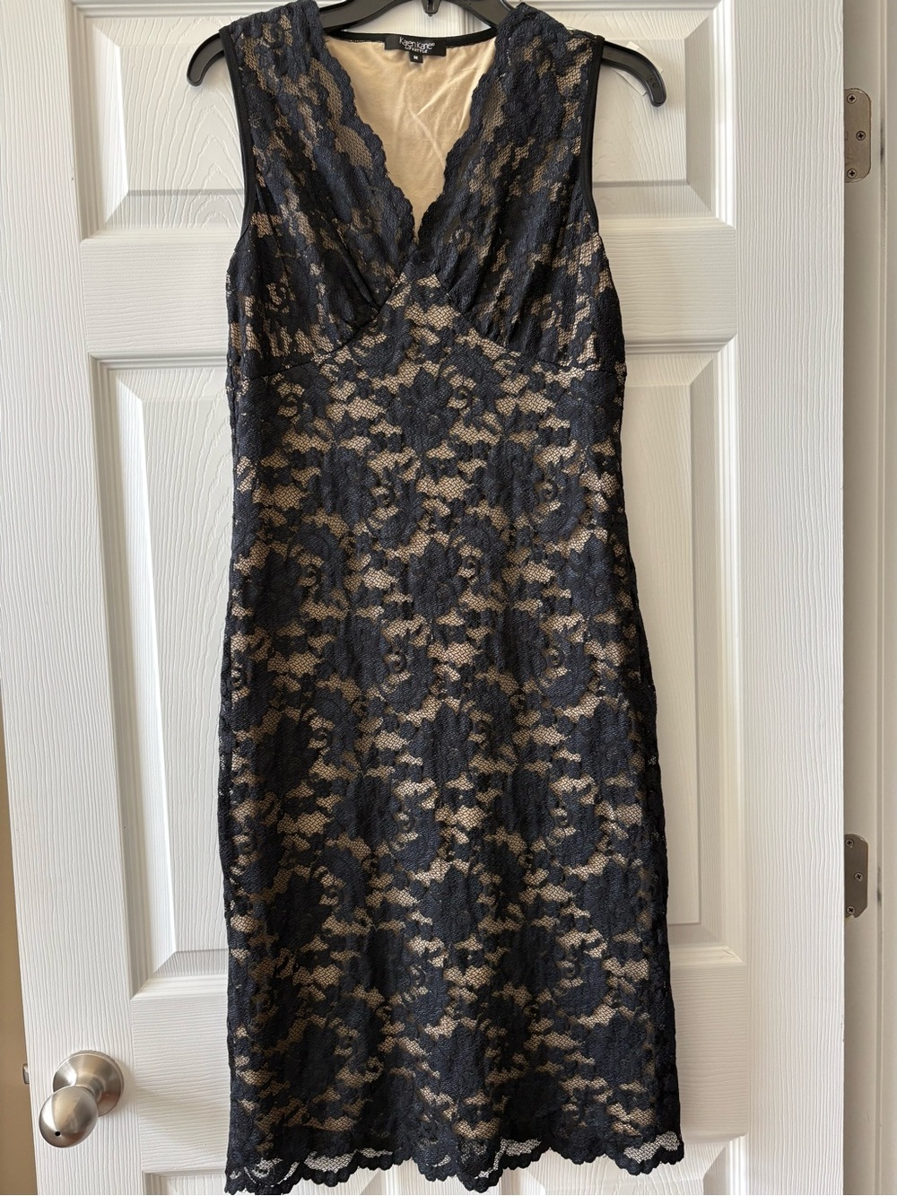 Karen Kane Black Lace Midi Dress with Nude Lining